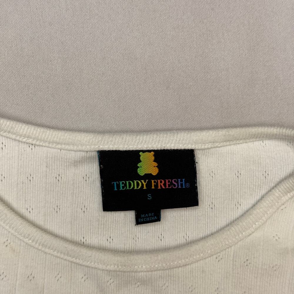 Teddy Fresh Butterfly Lettuce Trim Pointelle Shirt Women’s S Coquette Y2K - Picture 4 of 9